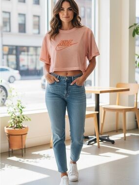 Nike Mesh Cropped Tee Pink Athletic Top Size XL Streetwear